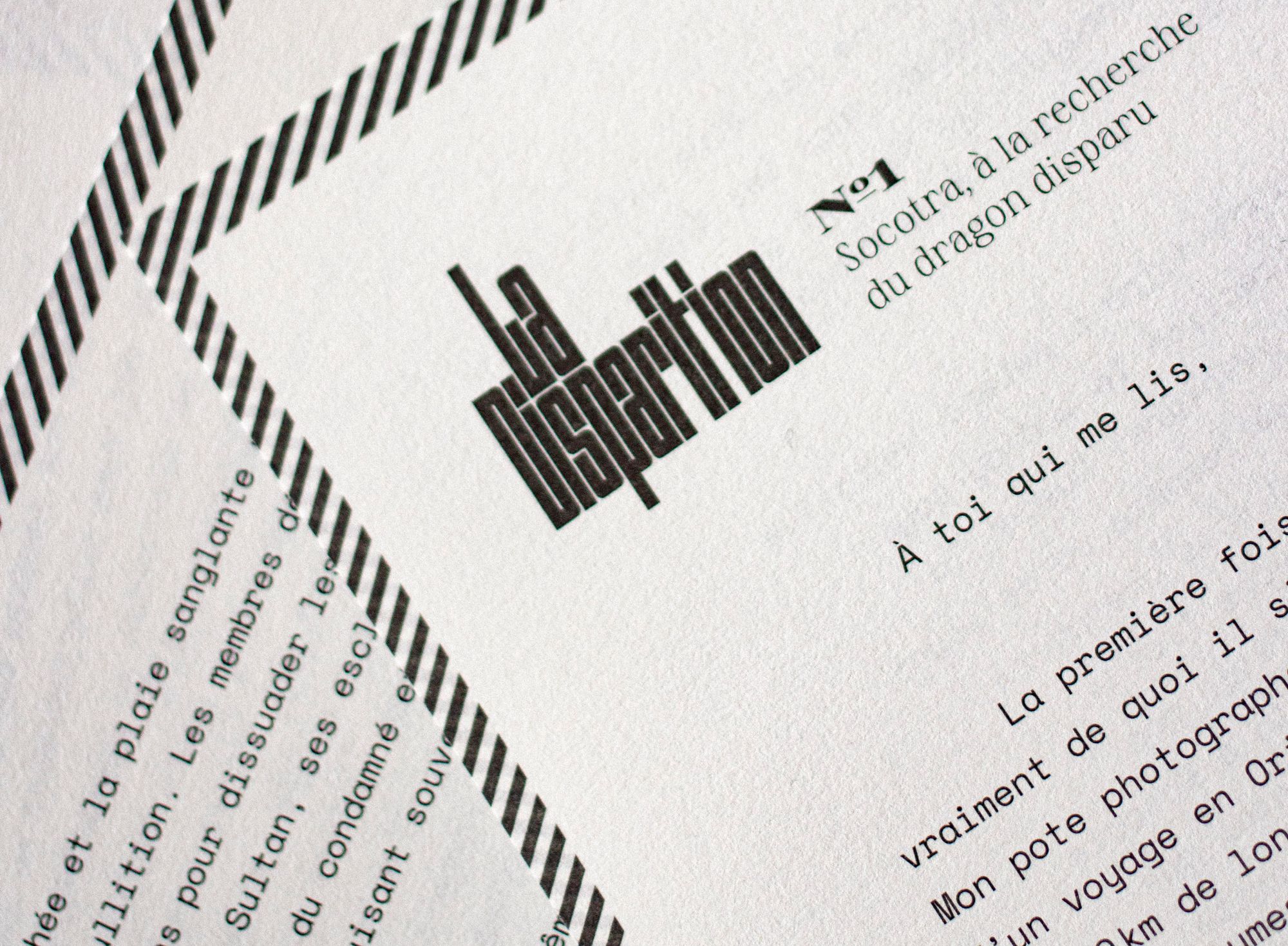 Photo showing the letters of the media outlet La Dispartion, displaying all the typefaces discussed in the article body.