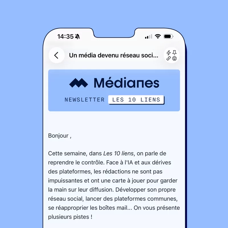 La newsletter Les 10 liens de Médianes affichée sur un smartphone.